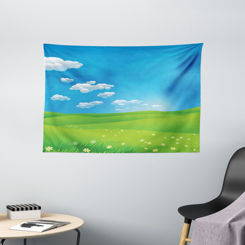 Cartoon Valley Scene Wide Tapestry