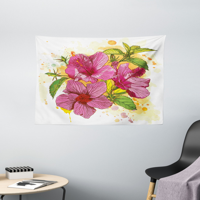 Vibrant Hibiscus Flower Wide Tapestry