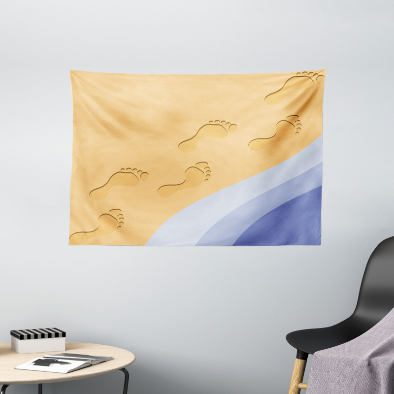 Footprints Sand Seaside Wide Tapestry