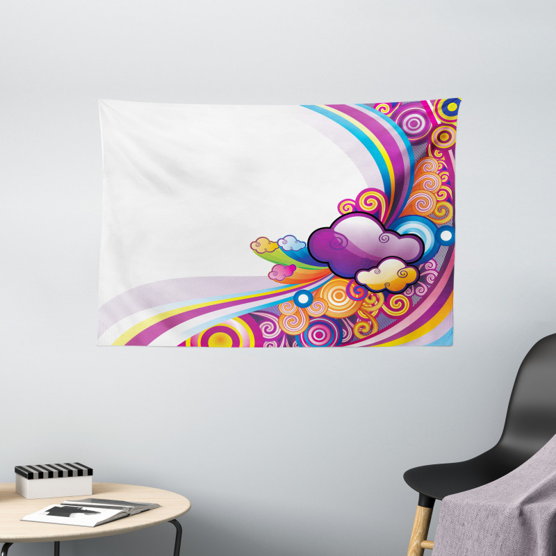Rainbow Colored Clouds Wide Tapestry