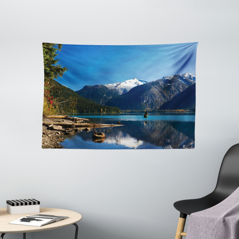 Winter Mountain Trees Wide Tapestry