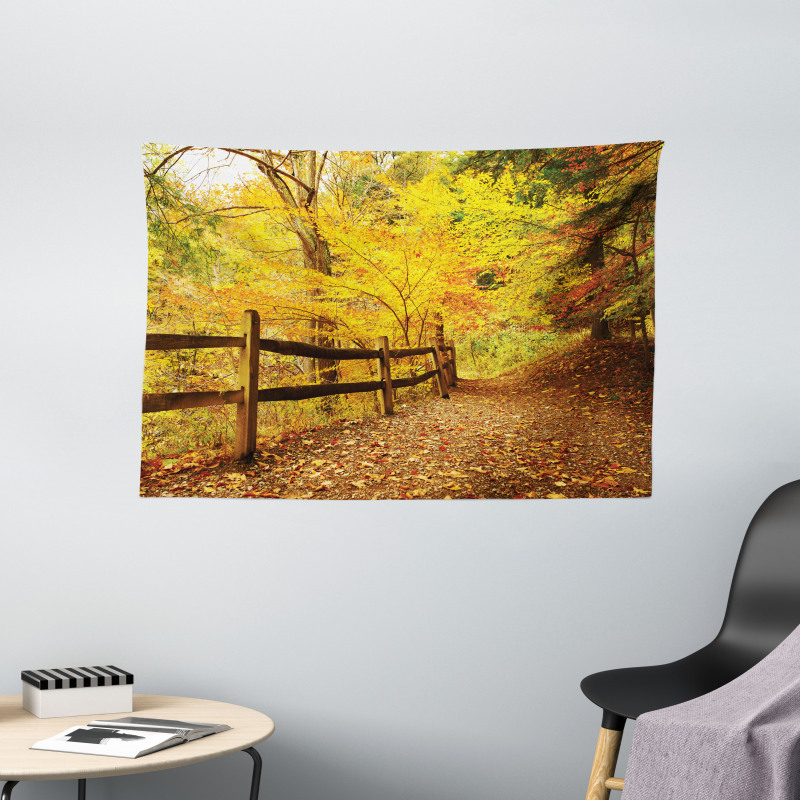 Fall Trees Leaf Road Wide Tapestry
