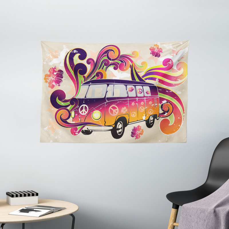 Peace Van Funny Wide Tapestry