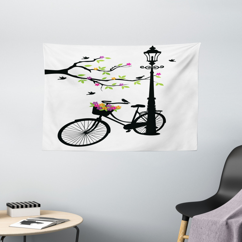 Spring Tree Birds Bike Wide Tapestry