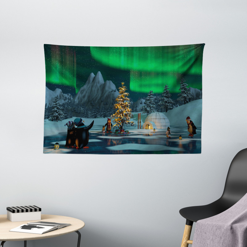 Penguins on Lake Wide Tapestry
