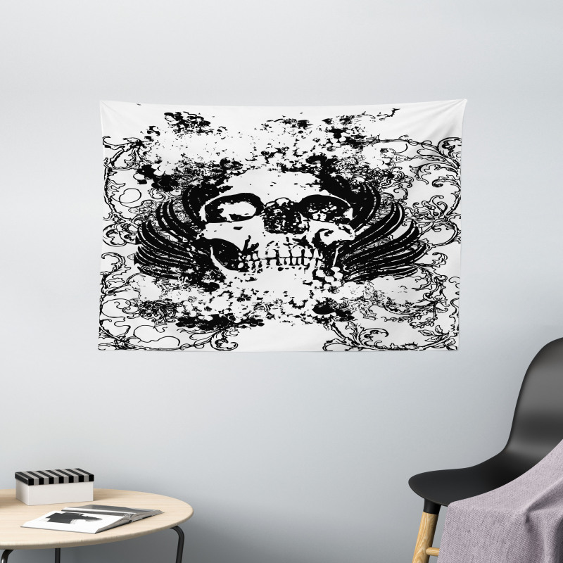 Dark Horror Scary Skull Wide Tapestry