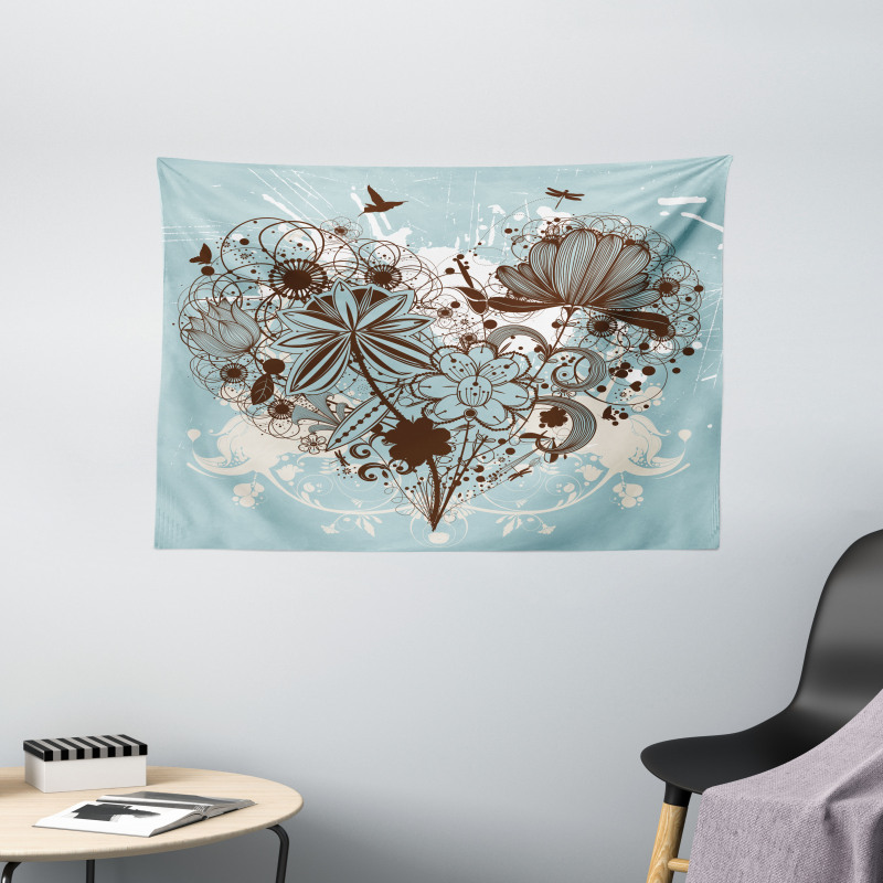 Swirls and Petal Retro Wide Tapestry