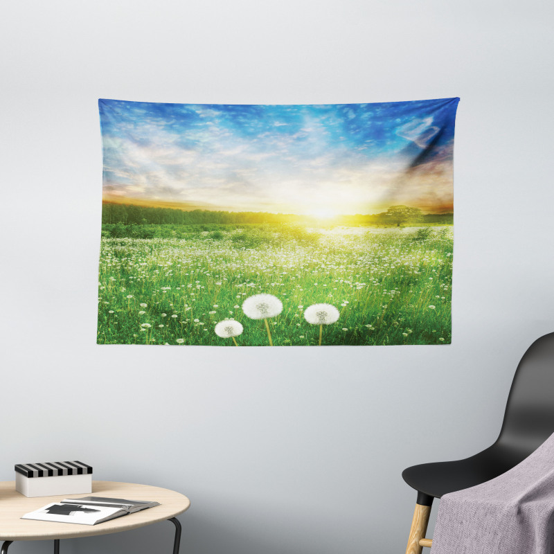 Dandelion Flower Field Wide Tapestry