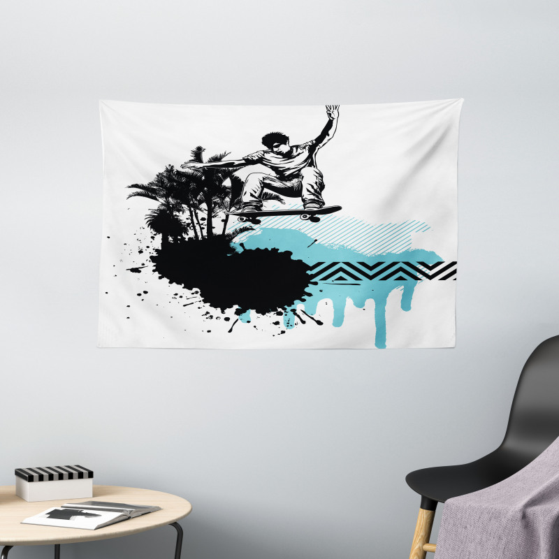 Young Boy Skater Exotic Wide Tapestry