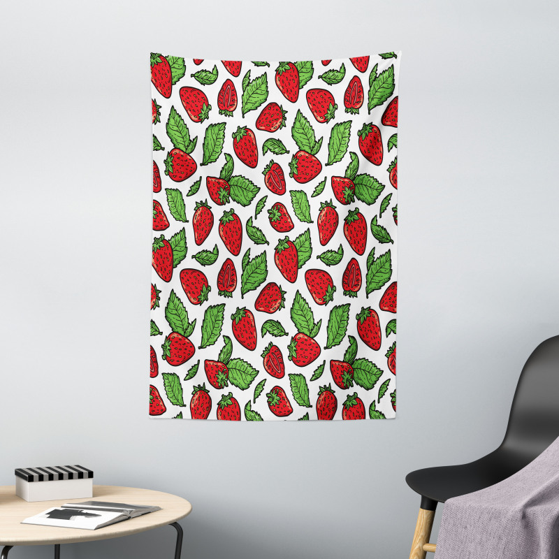 Juicy Strawberries Leaves Tapestry