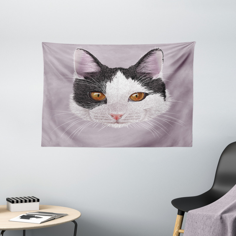 Pet Cat Kitty Portrait Wide Tapestry