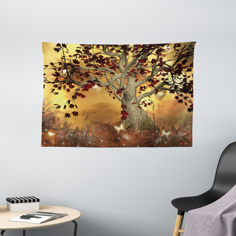 Tree Earthy Color Tones Wide Tapestry