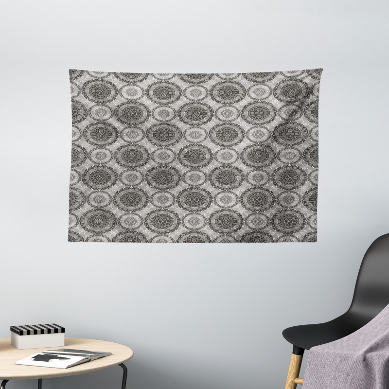 Abstract Damask Flowers Wide Tapestry
