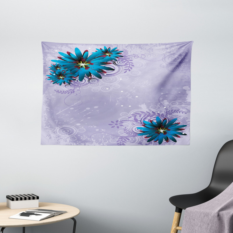 Graphic Ornament Flowers Wide Tapestry