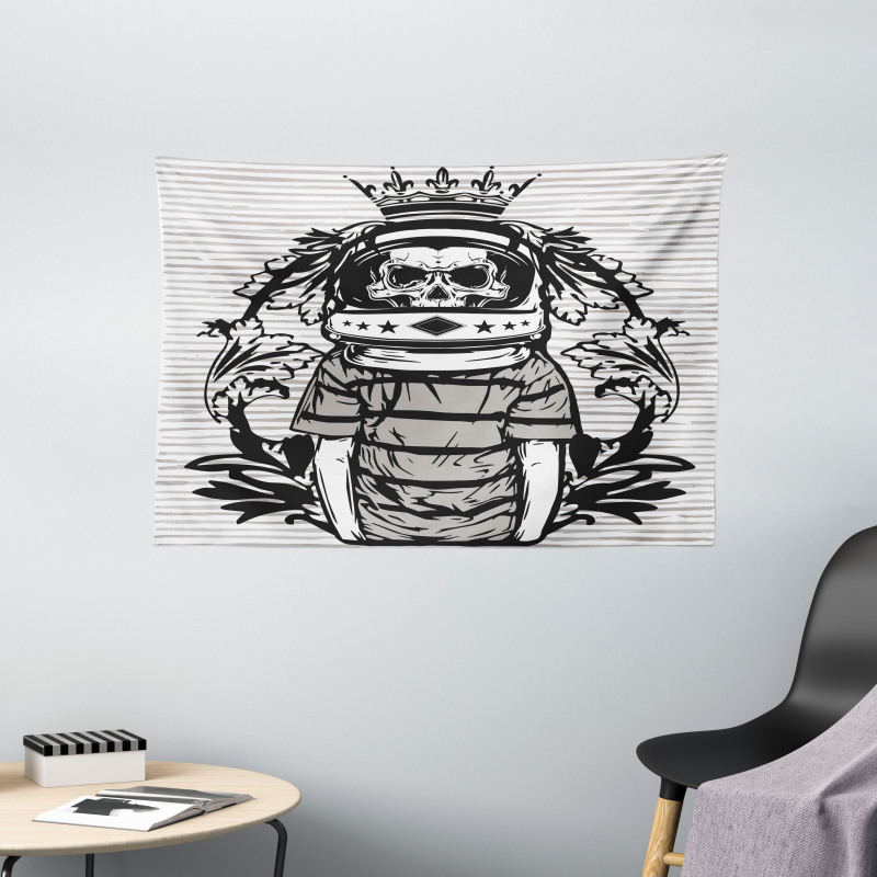 Skull Astronaut Man Wide Tapestry