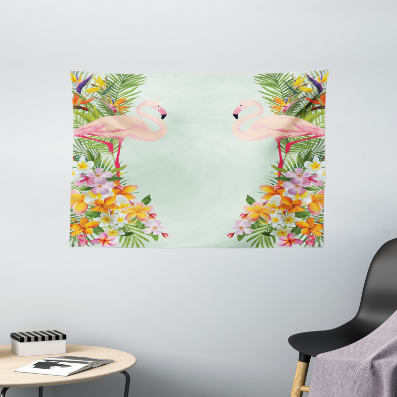 Tropic Flowers Animals Wide Tapestry