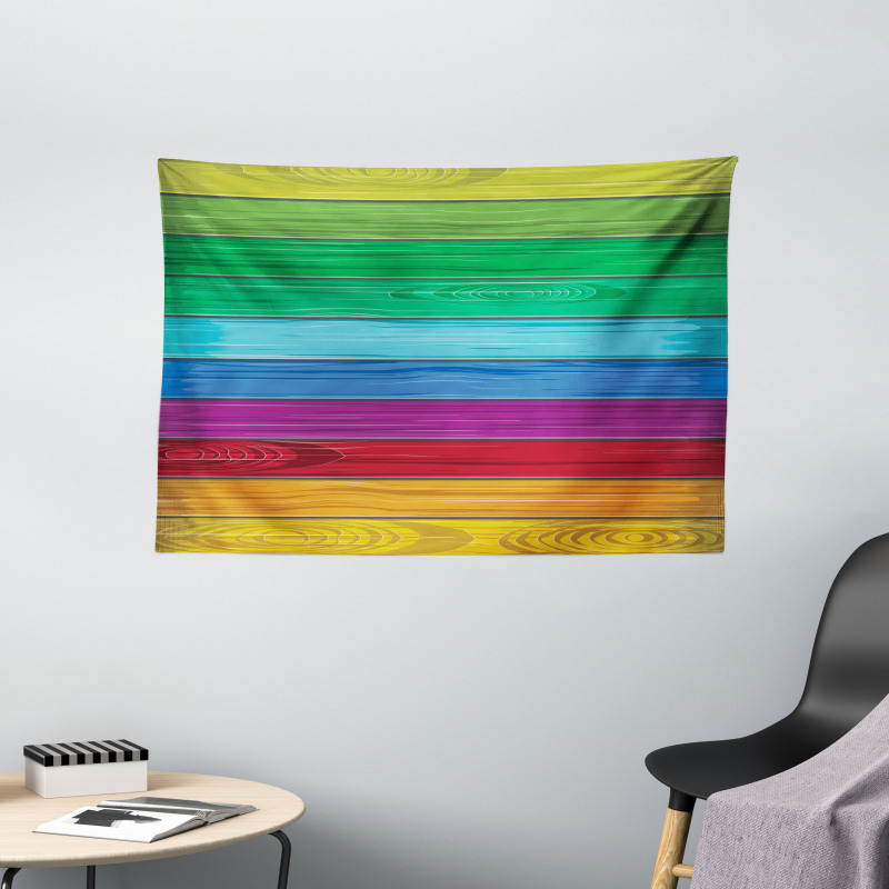 Colorful Wood Stripes Wide Tapestry