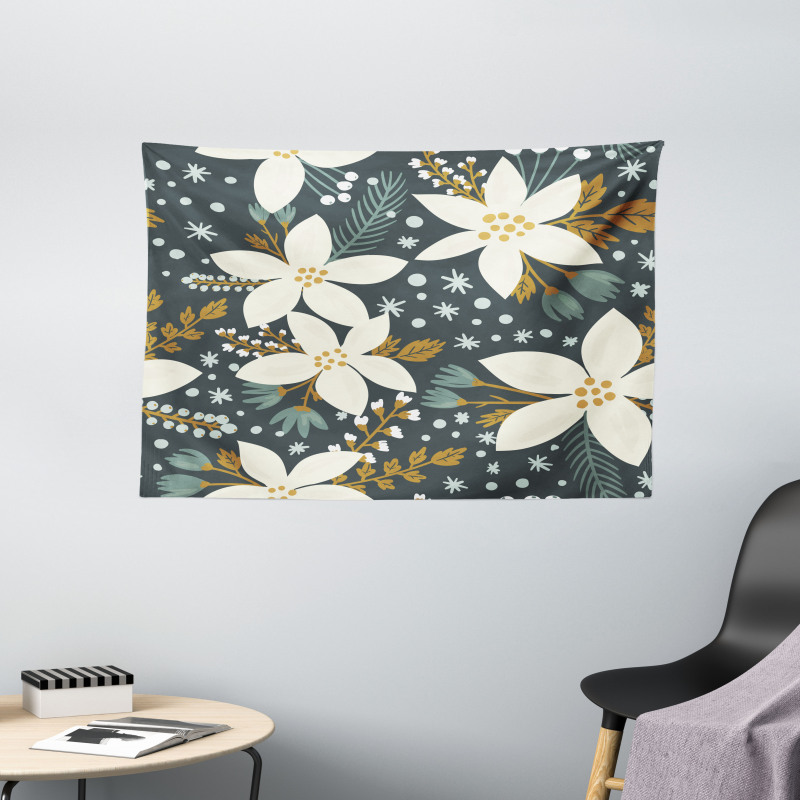 Poinsettia Blossoms Art Wide Tapestry