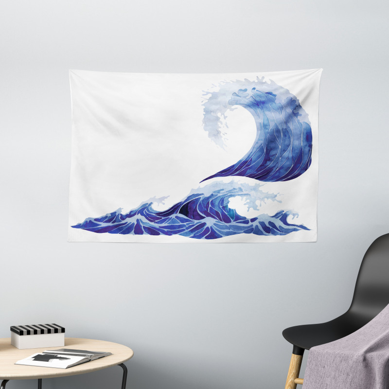 Aquatic Storm Blue Waves Wide Tapestry