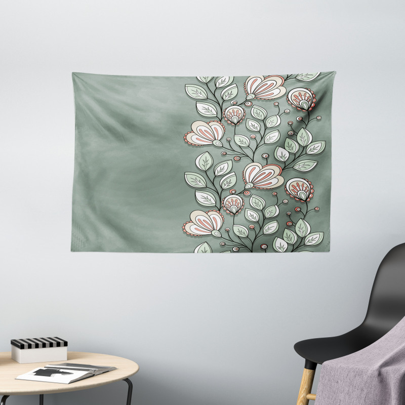Flowers and Leaves Graphic Wide Tapestry