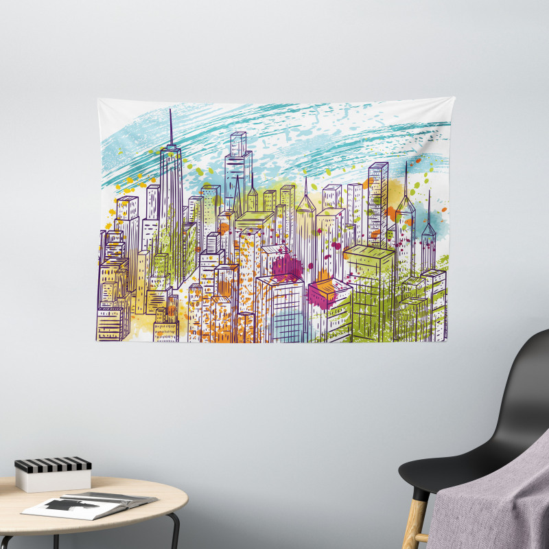 Landscape Skyscrapes Wide Tapestry