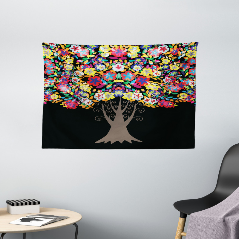Floral Trees Blossoms Wide Tapestry