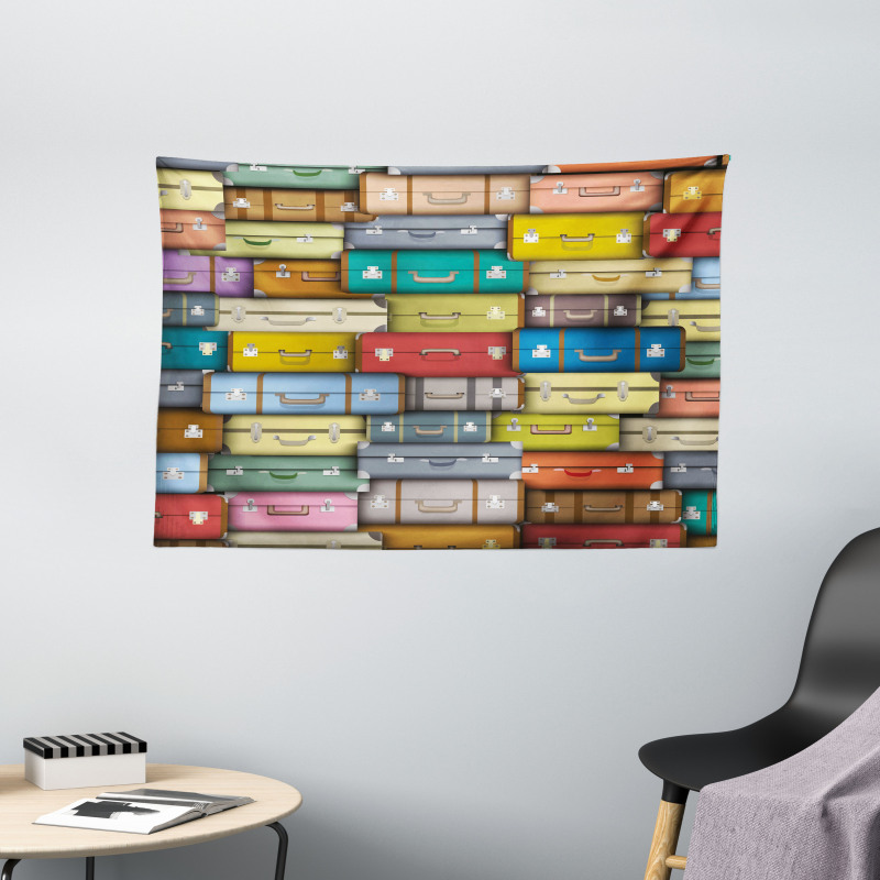 Colored Travel Suitcase Wide Tapestry