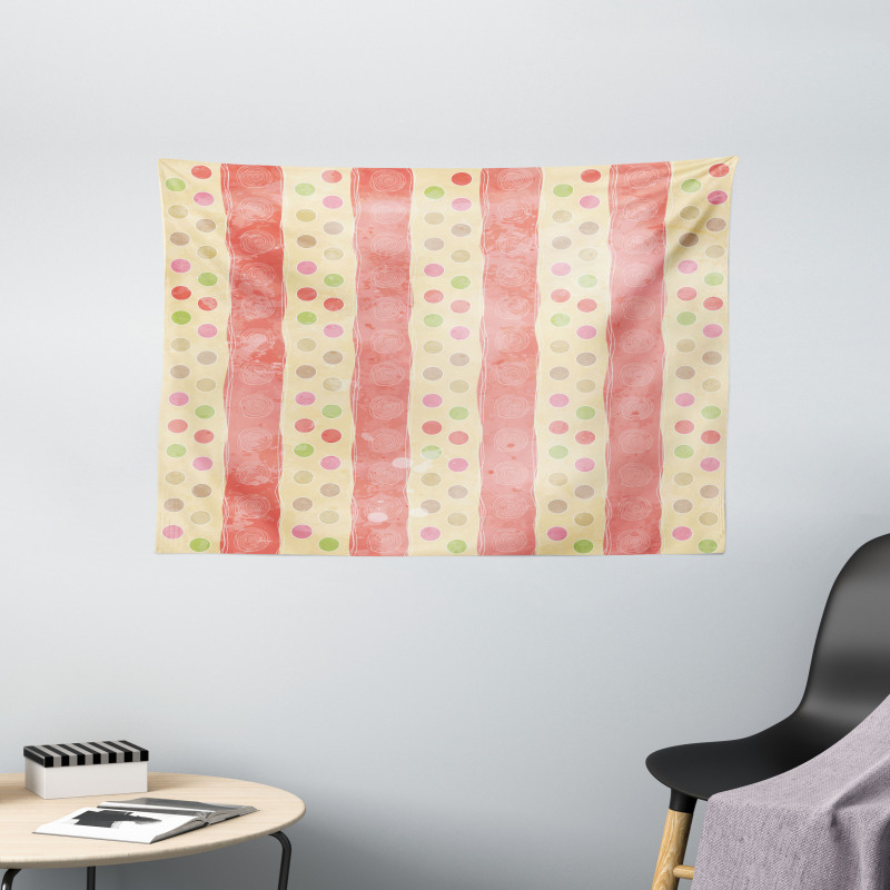 Nostalgic Stripes Dots Wide Tapestry