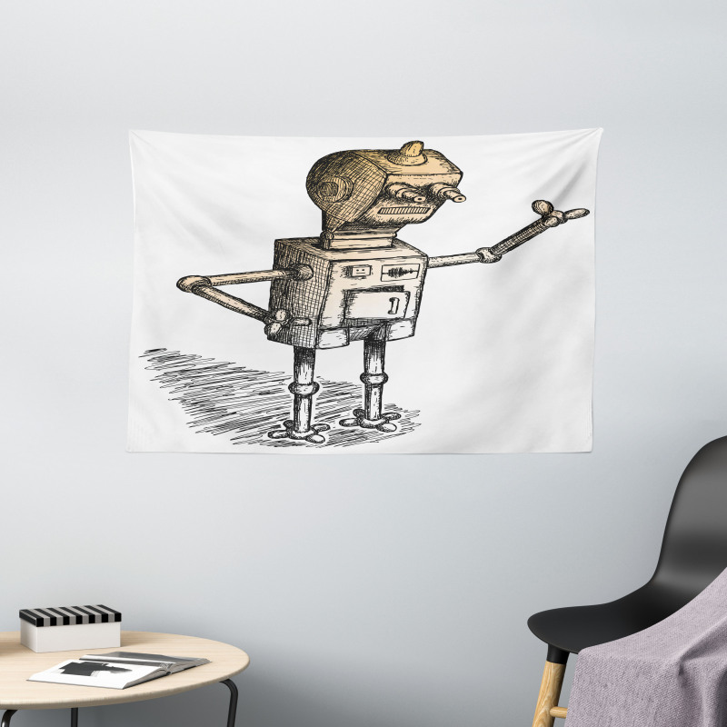 Sketchy Futuristic Robot Wide Tapestry
