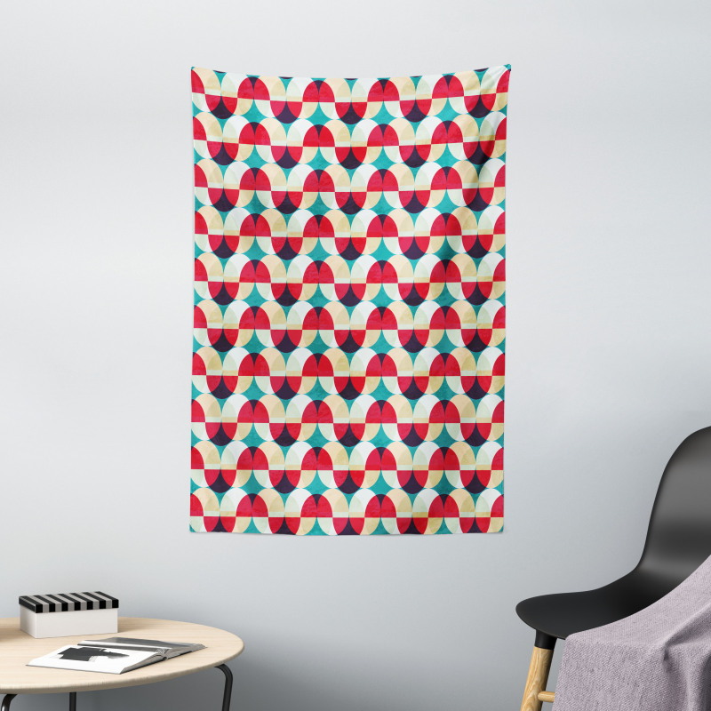 Retro Geometric Circle Tapestry