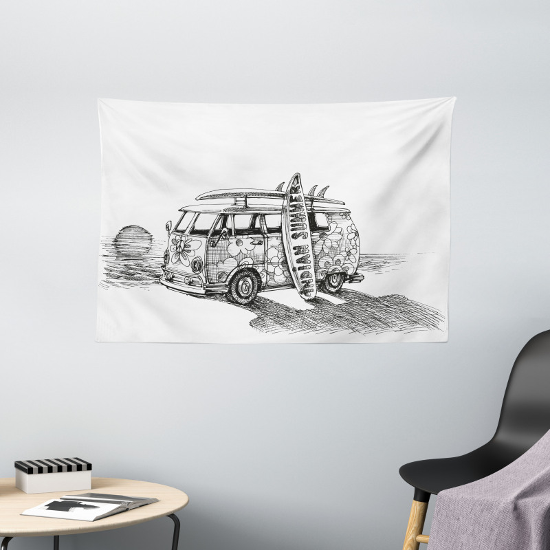 Summer Surfing Beach Wide Tapestry