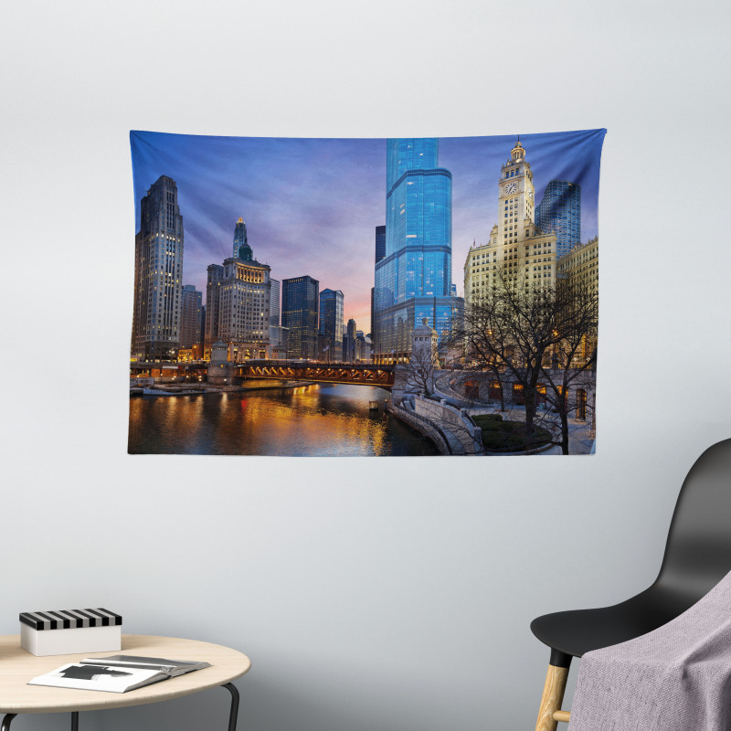 Chicago River Scenery Wide Tapestry