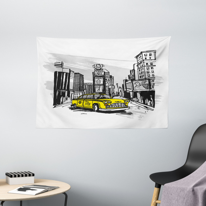 Cab in New York City Wide Tapestry