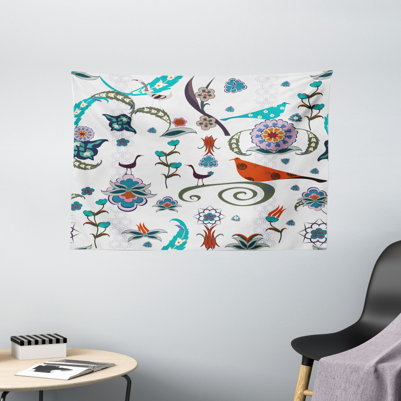 Colorful Florals Swirls Wide Tapestry