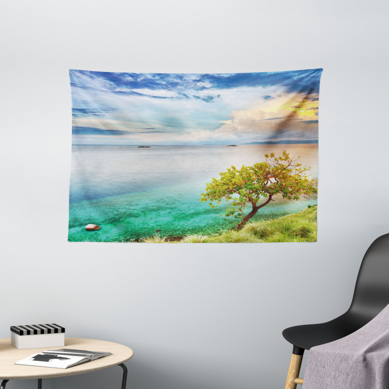 Abandoned Island Ocean Wide Tapestry