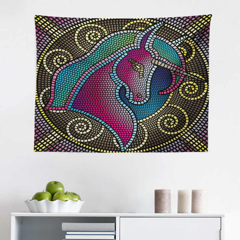 Mozaik Mikrofiber Geniş Duvar Halısı Mor Unicorn Desenli