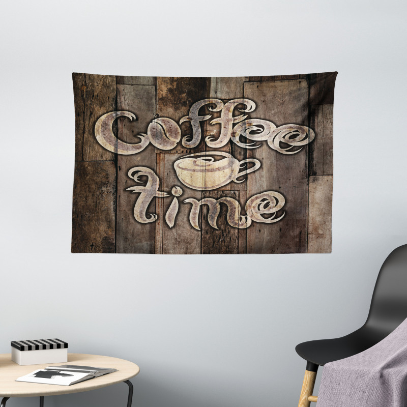 Coffee Time Grunge Back Wide Tapestry