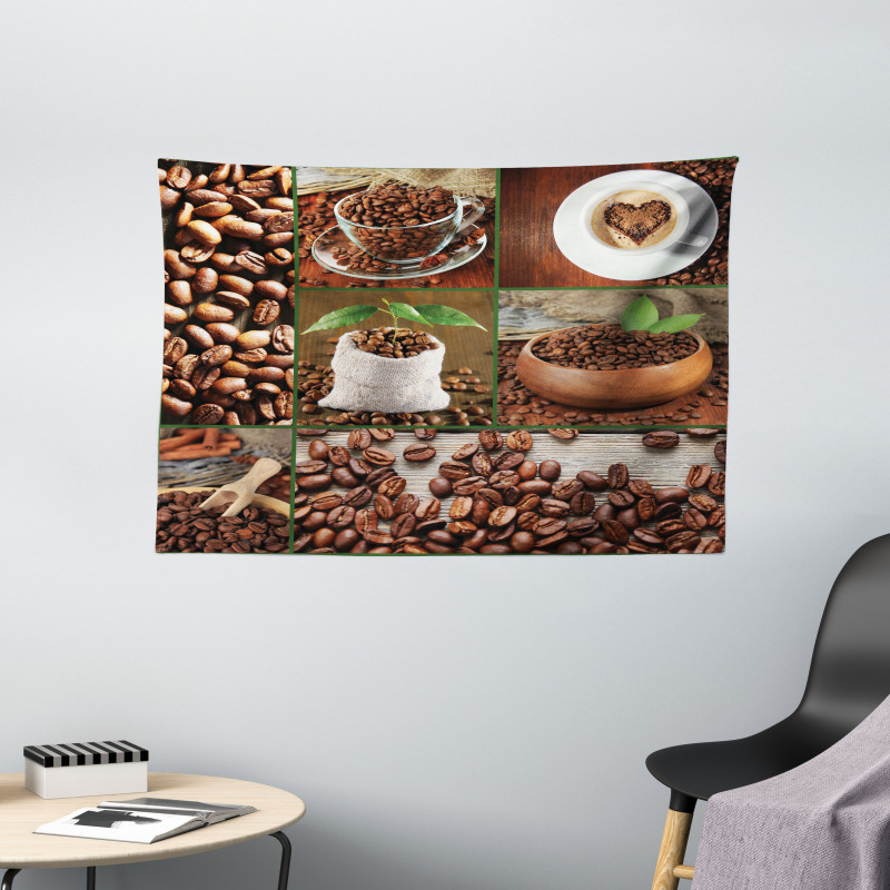 Coffee Beans and Bags Wide Tapestry