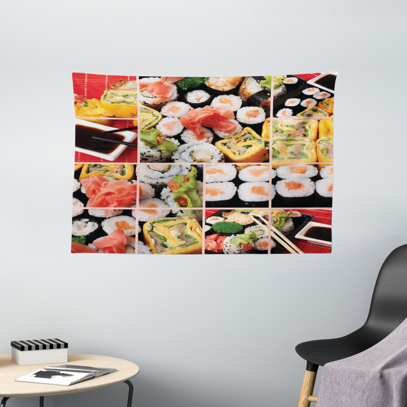 Sushi Roll Colored Wide Tapestry