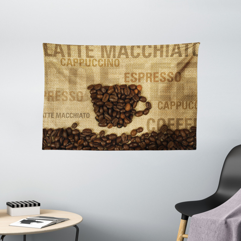 Coffee Beans Shaped Mug Wide Tapestry