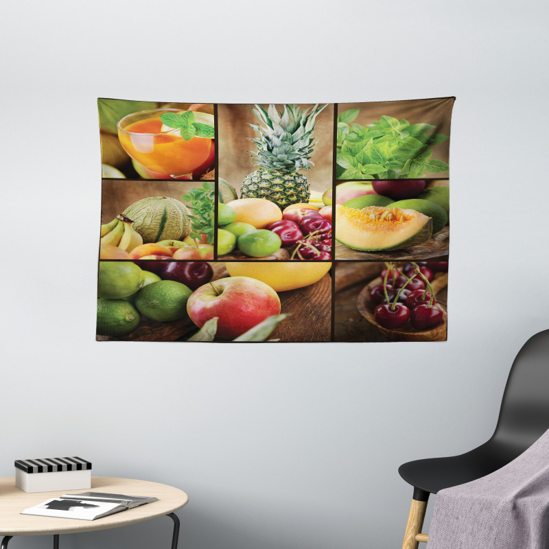 Fruit Pineapple Cherry Wide Tapestry