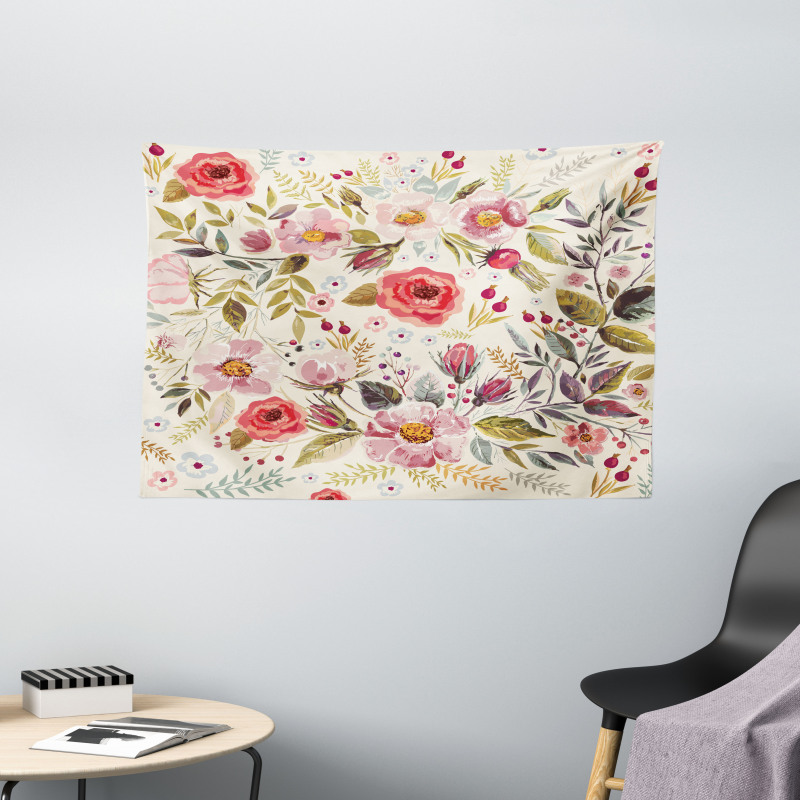 Abstract Flowers Roses Wide Tapestry