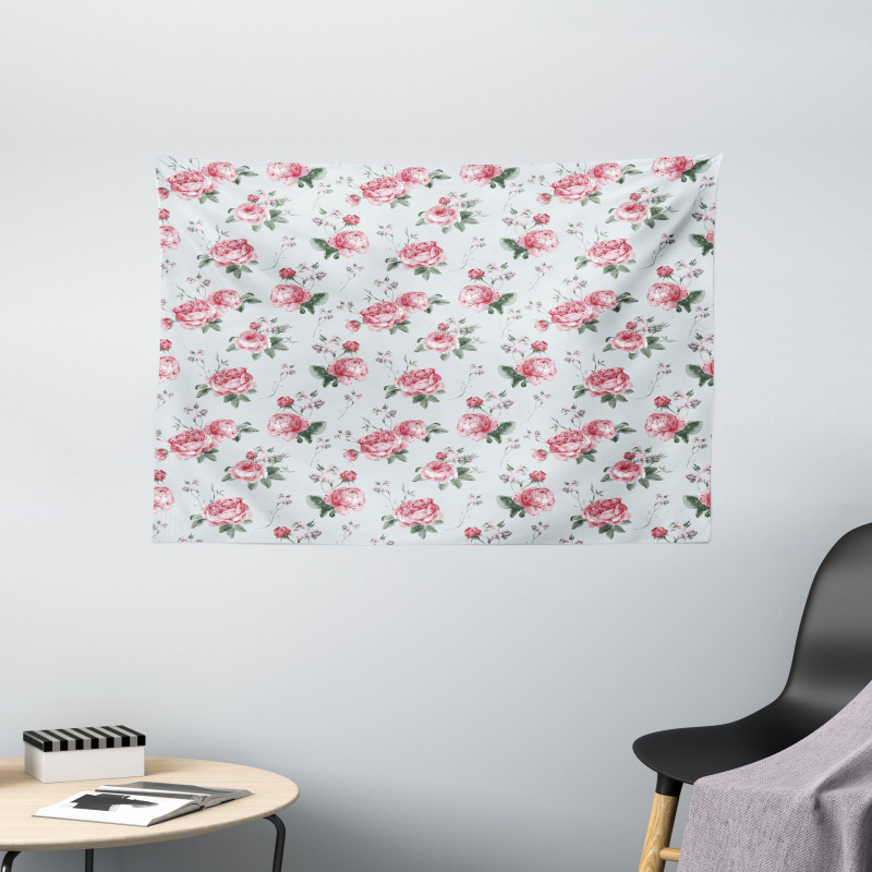 Spring Flowers Roses Wide Tapestry