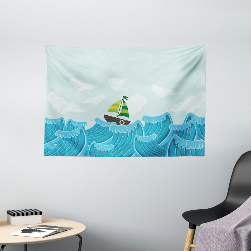 Sailing Boat on the Sea Wide Tapestry