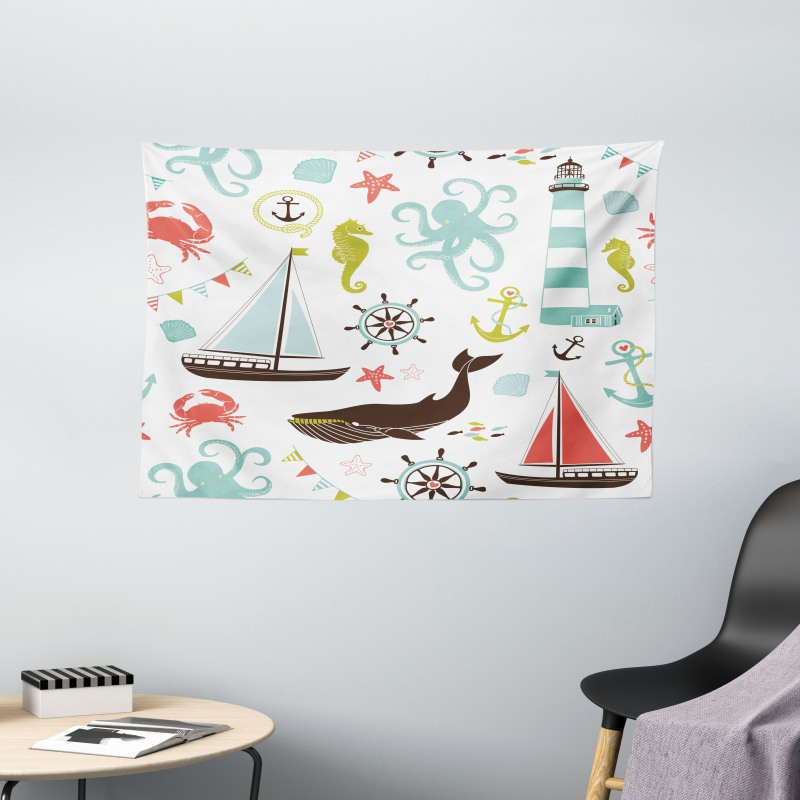 Pastel Marine Elements Wide Tapestry