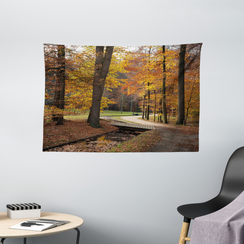 Gloomy Day Forest Path Wide Tapestry