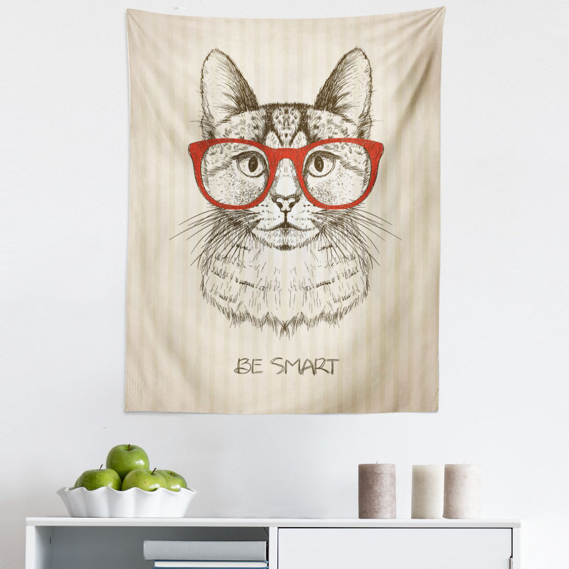 Hayvan Deseni Mikrofiber Duvar Halısı Kırmızı Gözlüklü Kedi Hipster