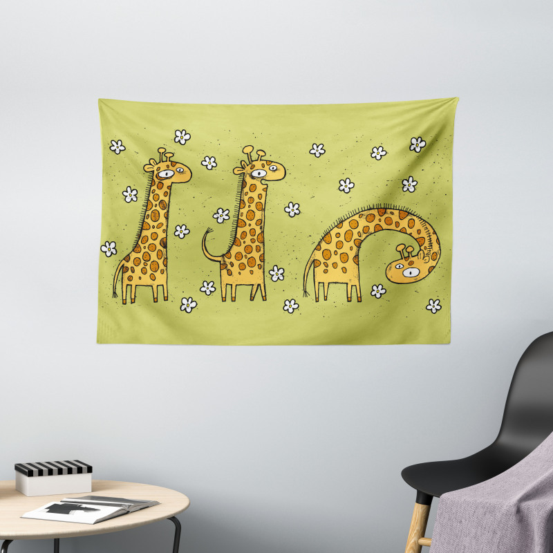Illustration of Giraffes Wide Tapestry
