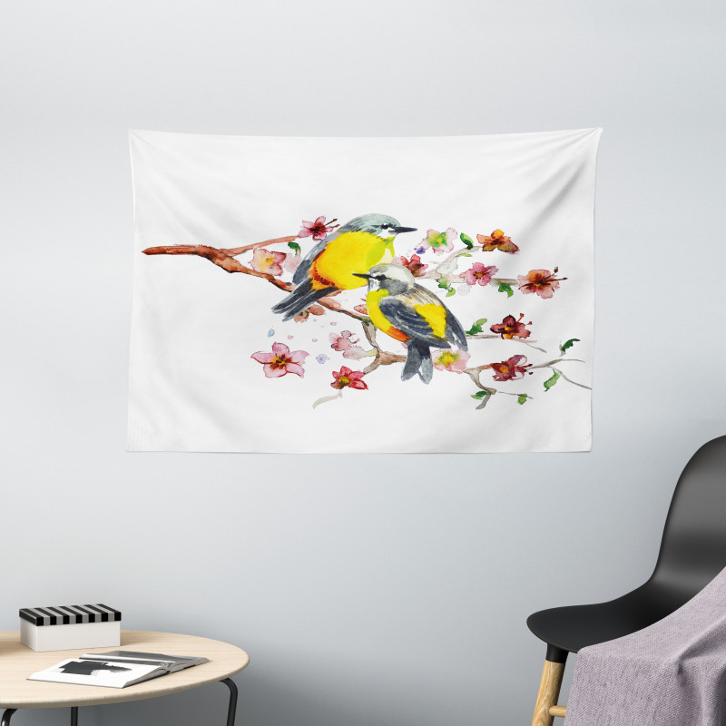 Birds on the Branches Wide Tapestry