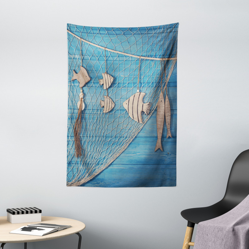 Wooden Fish Shell on Net Tapestry